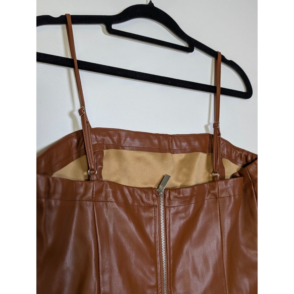 Love Tree Cognac Faux Leather Mini Dress Vegan Leather Bodycon NWT M Date Night - Picture 6 of 8